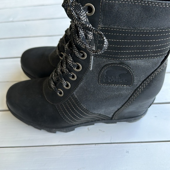 Sorel Lexie Wedge Boot Black Leather size 9 - Picture 6 of 11